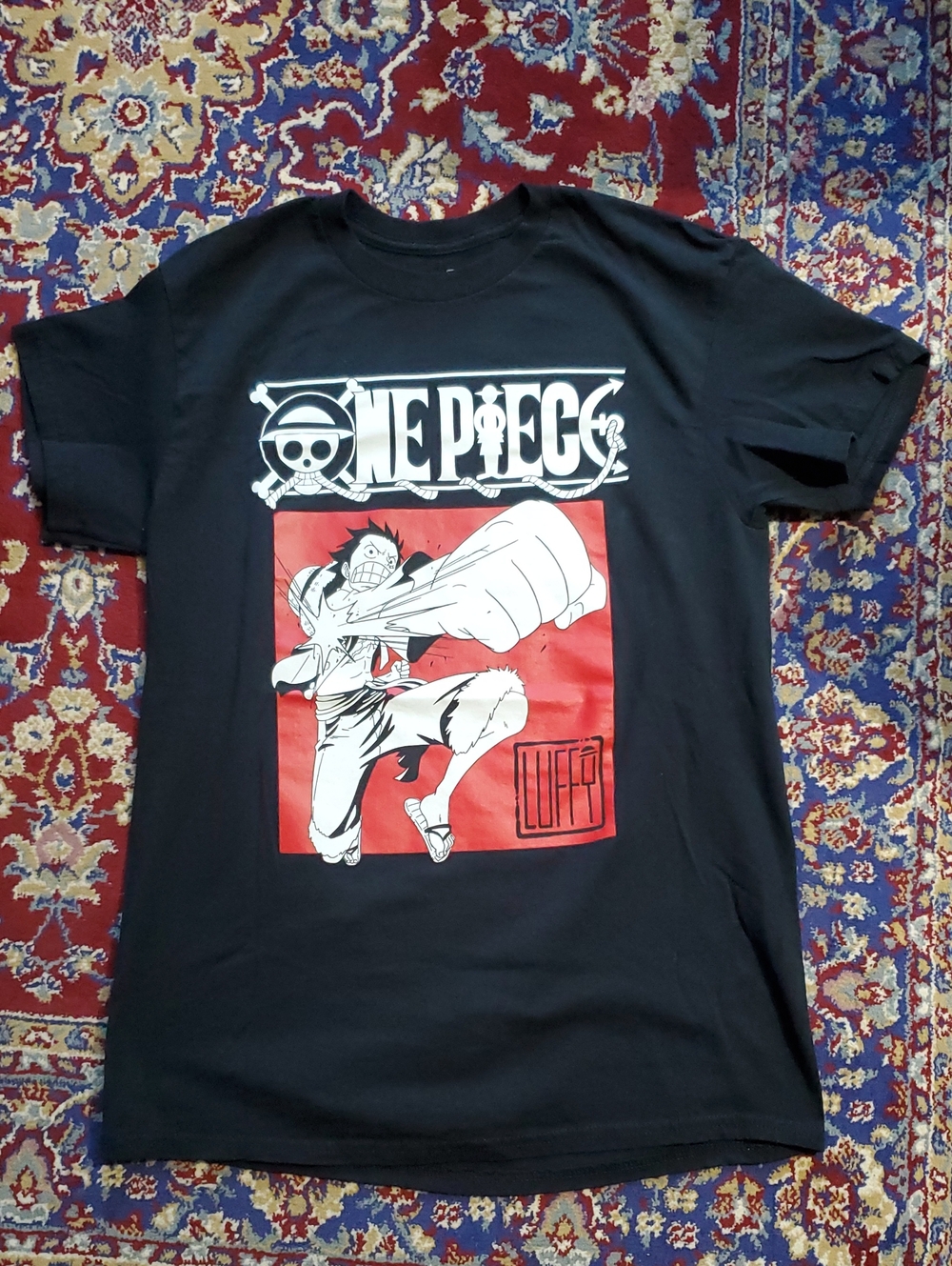 Onepiece Black Tee with Red Luffy Panel